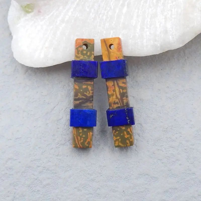 Natural Stone Multi-Color Picasso Jasper,Lapis Lazuli Gemstone Beauty Earring Beads 33x8mm 8g