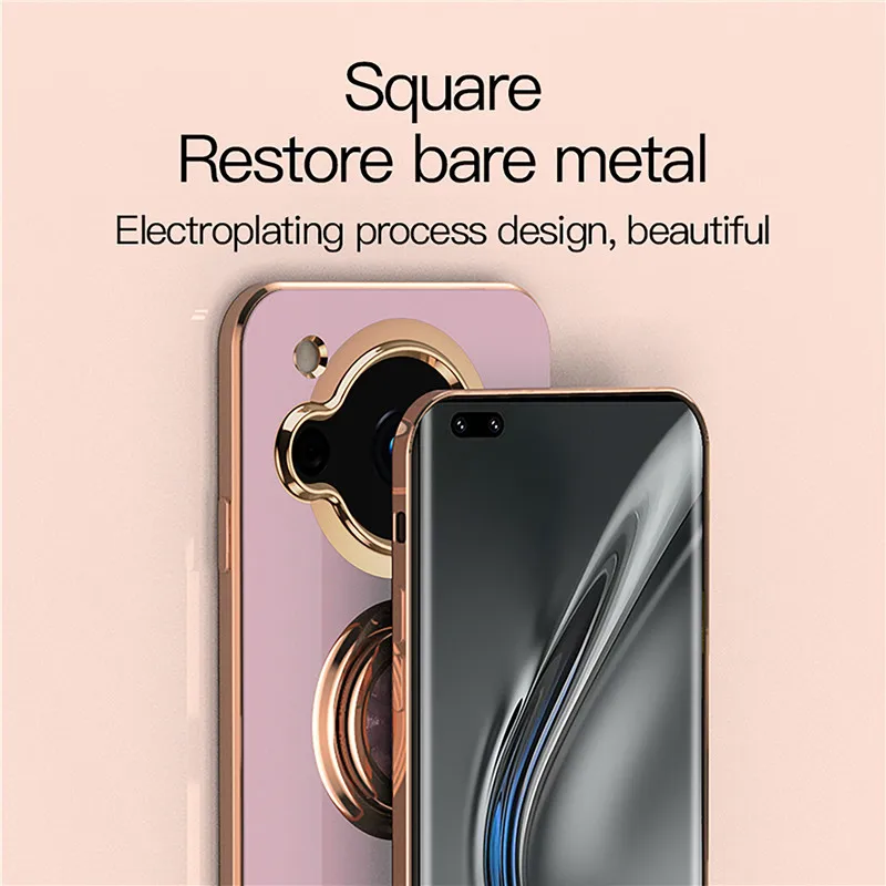 Magnetic Adsorption 6D Plating TPU Case with Ring and Stand Shell Cover