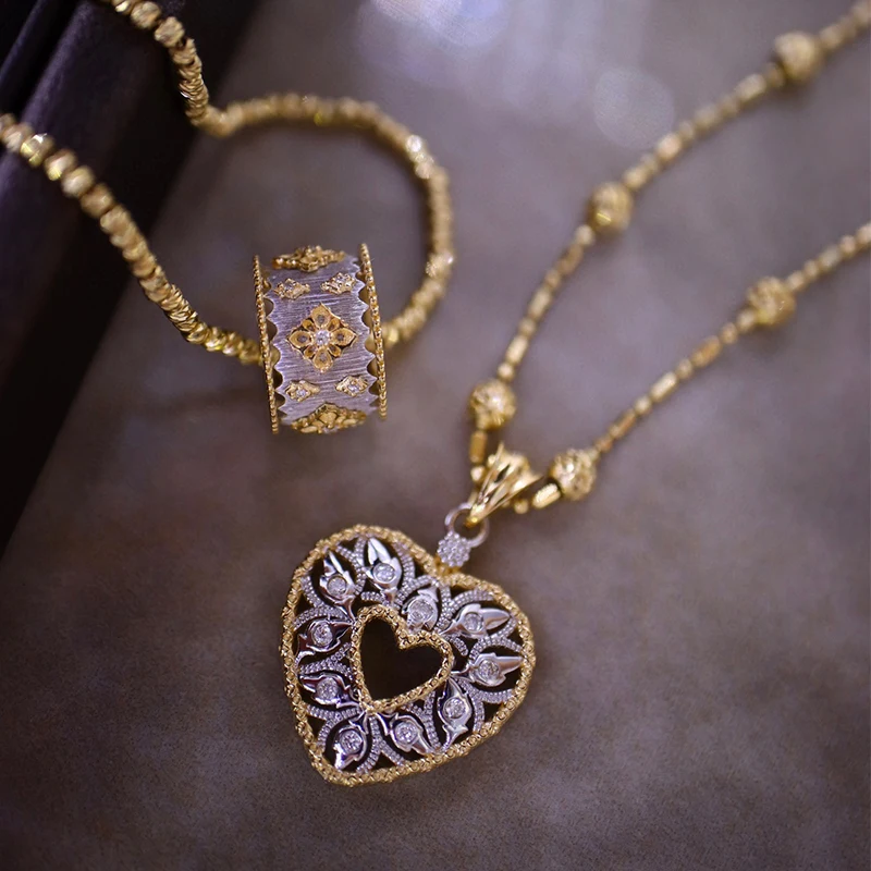 Aazuo Diamondstyle 18K Yellow gold Real Diamonds Fairy Heart only Pendent Gifted For Women Luxury Party 18 Inch Au750