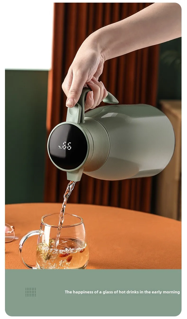 1/1.3/2L Thermos Glass Liner Vacuum Flasks Large Capacity Water Bottle Kitchen Thermal Kettle Household Digital Display Coffee