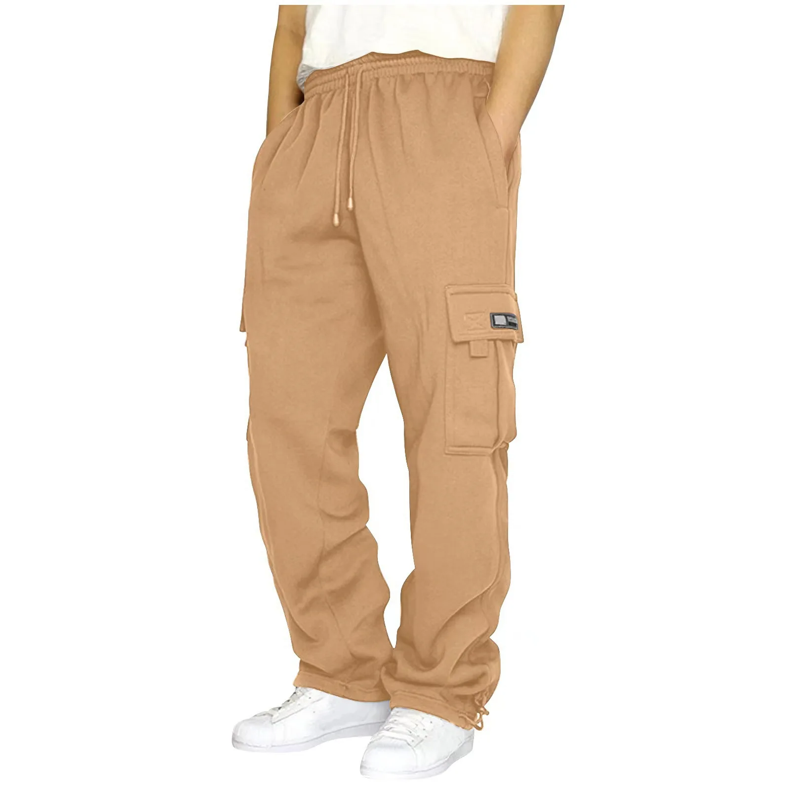 Autumn And Winter Fleece-lined Sports Casual Trousers Men's Leg-tied Multi-pocket Tether Loose Tooling Trousers