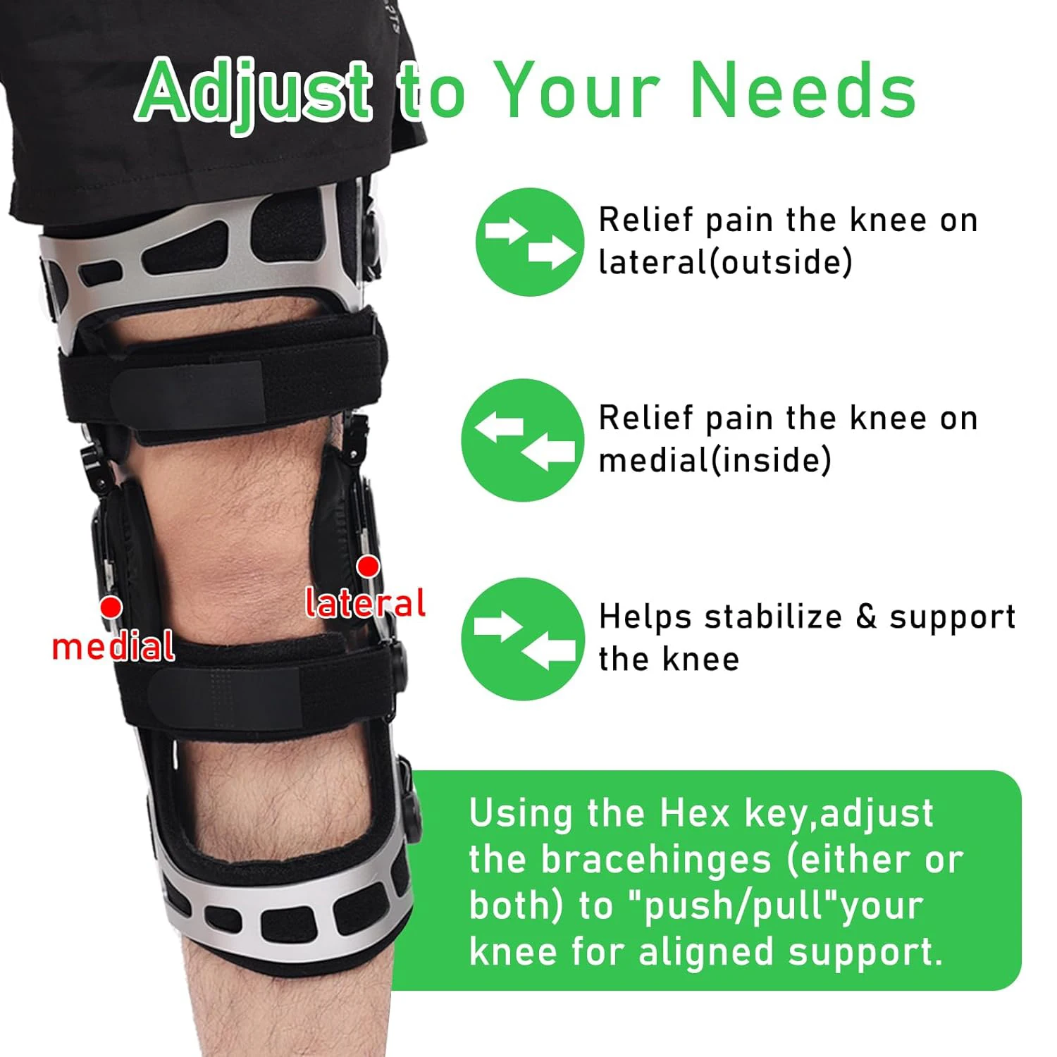 KOMZER Hinged ROM Knee Brace, Post-Op Recovery Stabilization, ACL