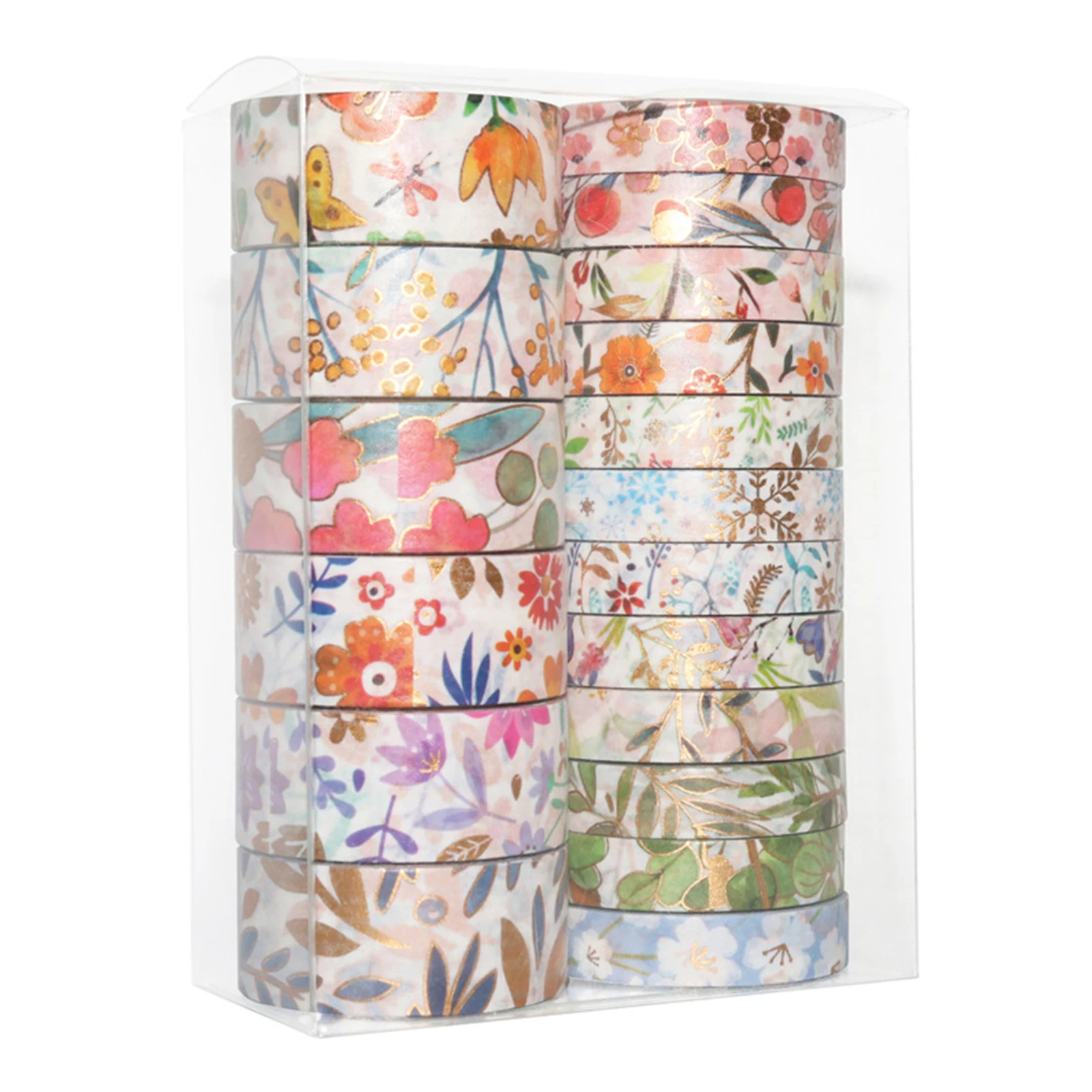 【HOT NEW】18 Rolls Washi Masking Tapes Set Floral Gold Foil Adhesive Decorative Paper Tape for DIY Arts & Crafts