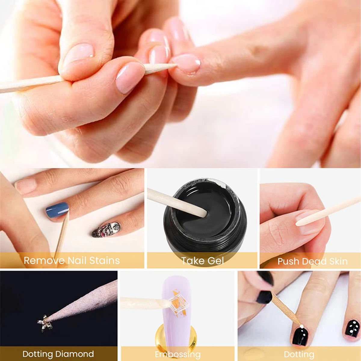 75mm Orange Wooden Sticks Nail Sticks Double Sided Multi Functional Cuticle Pusher Manicure Pedicure Tool 10/20/50/100/200 Pcs nail art tools