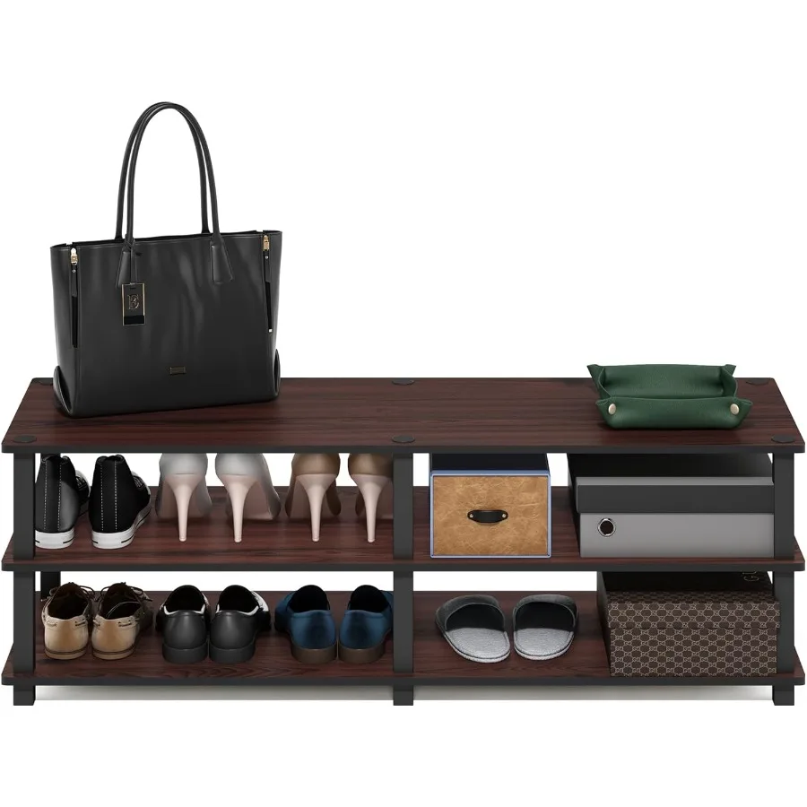 TurnSTube No Tools 3Tier Wide Storage Bench Dark Cherry Black 47inch Wide