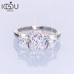 925 Sterling Silver Three Stone Engagement Wedding Ring Luxury Cushion Cut 3.5CTW. Moissanite Promise Band for Women Jewerly