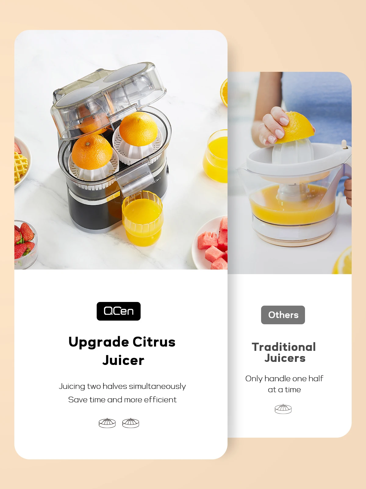 Electric Citrus Juicer, Automatic Dual Orange and Lemon Squeezer with Built-In Citrus Slicer, Easy to Clean, 2 in 1 Electric Fru 3