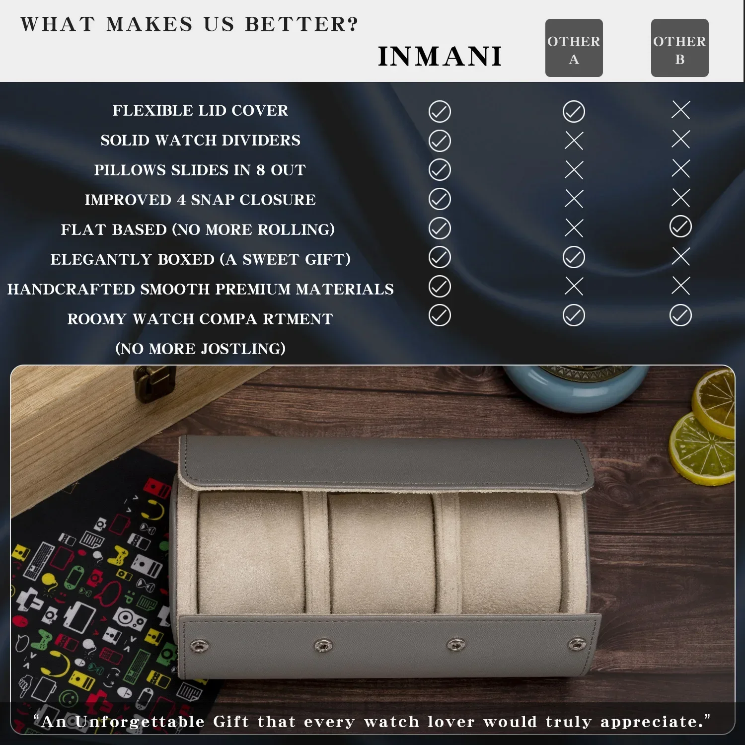 Watch Roll Travel Case for Storage Organizer, Anti-Scratching 3-Digit Watch Box for Men Women Jewelry Necklace Bracelet Display