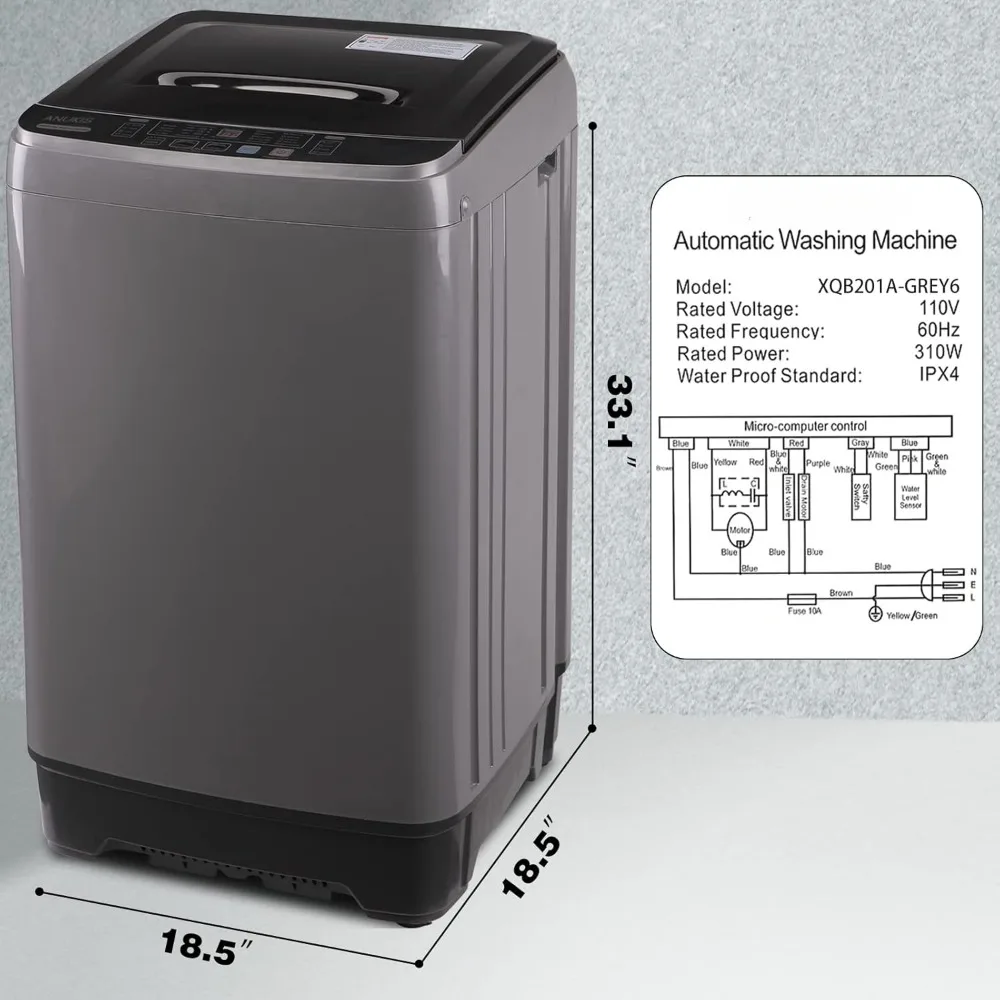 Washing Machine Fully Automatic with Drain Pump, 13 Lbs Capacity, 10 Wash Program & 8 Water Levels, Portable Washing Machine 2
