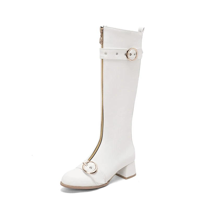 

QPLYXCO Botas De Mujer 2022 Knee High Boots Women Fashion Zipper Small and Big Size 30-52 High Heels Ladies White Boots 22-6