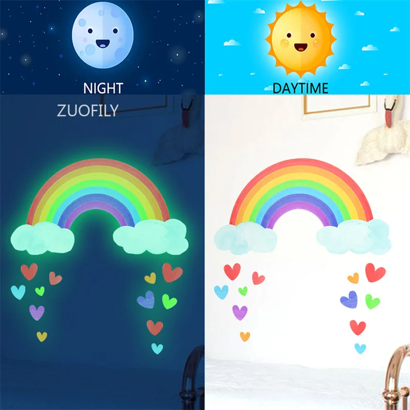 Luminous Rainbow Wall Sticker For Kids Rooms Glow In The Dark Stickers  Children Wall Stickers Stars Shine In The Dark - AliExpress