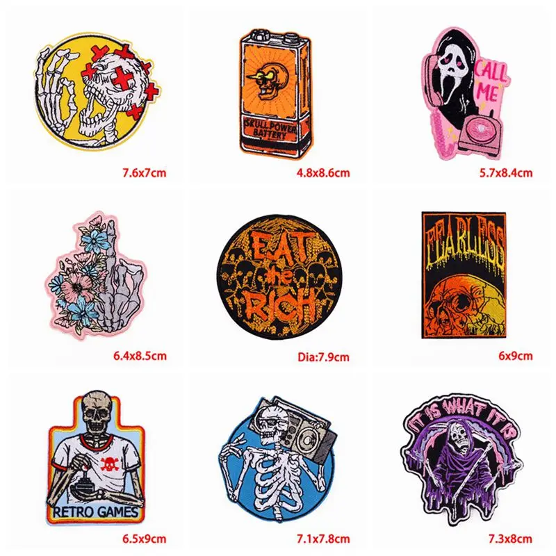 Wholesale 10Pcs Embroidered Patch Heart Iron on Patches For Clothing  Stickers Skull Clothing Thermoadhesive Patches On Clothes