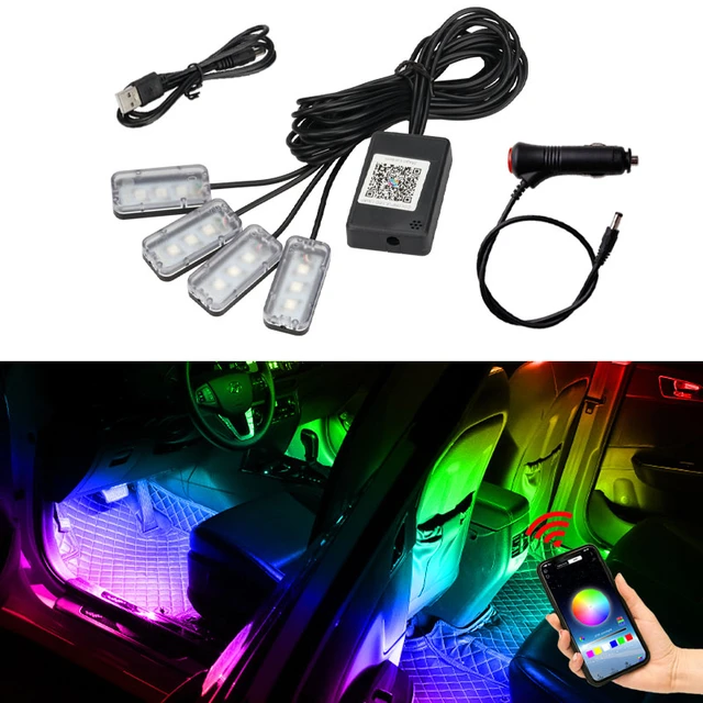 1 in 4 Symphonie Fuß licht RGB LED Auto Innen dekorative Atmosphäre Licht  Umgebungs lampe mit USB-Zigarette drahtlose App-Steuerung - AliExpress