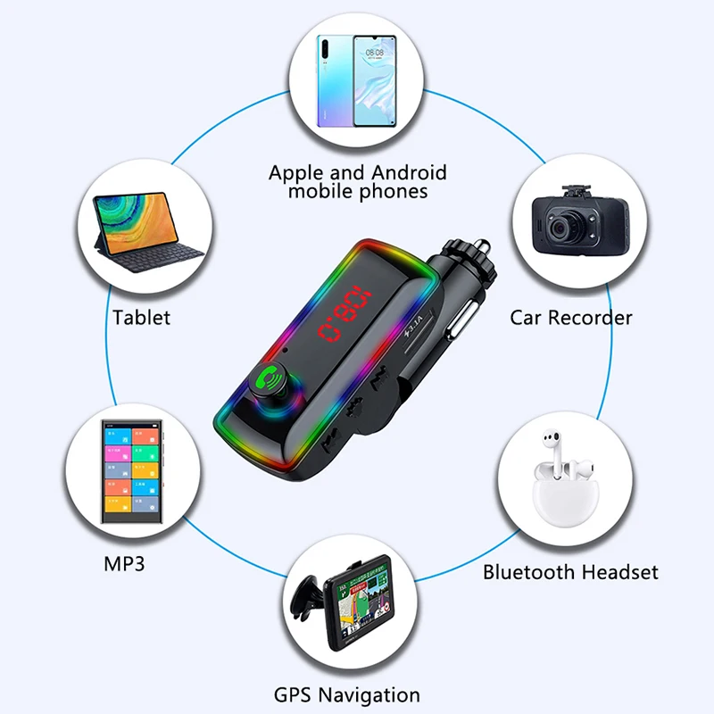 FM Transmitter Bluetooth Audio Adapter Car MP3 Player Bluetooth Music Player Car Bluetooth Adapter Type-C Dual USB Car Charger MP3 Music Player 5.3 FM Transmitter Handsfree Calling Audio Adapter