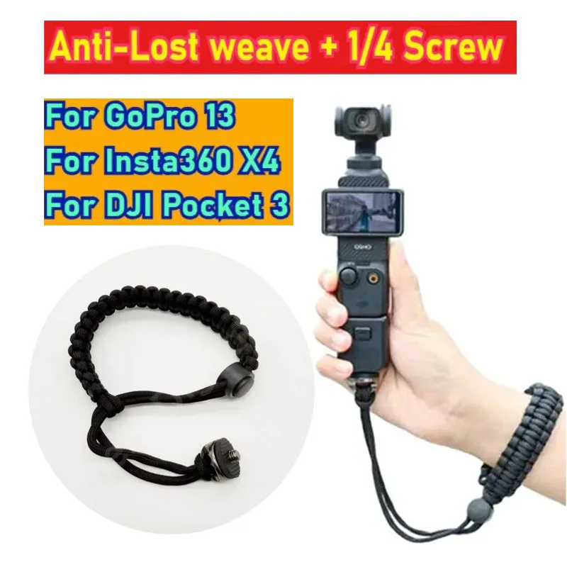 Hand Wrist Strap for DJI Pocket 3 GoPro Insta360 X5 x4 DSLR Camera Accessory - Anti-lost Rope Strap Lanyard w' 1/4" Screw Mount Hand Wrist Strap for DJI Pocket 3 GoPro Insta360 X5 x4 DSLR Camera Accessory - Anti-lost Rope Strap Lanyard w' 1/4" Screw Mount