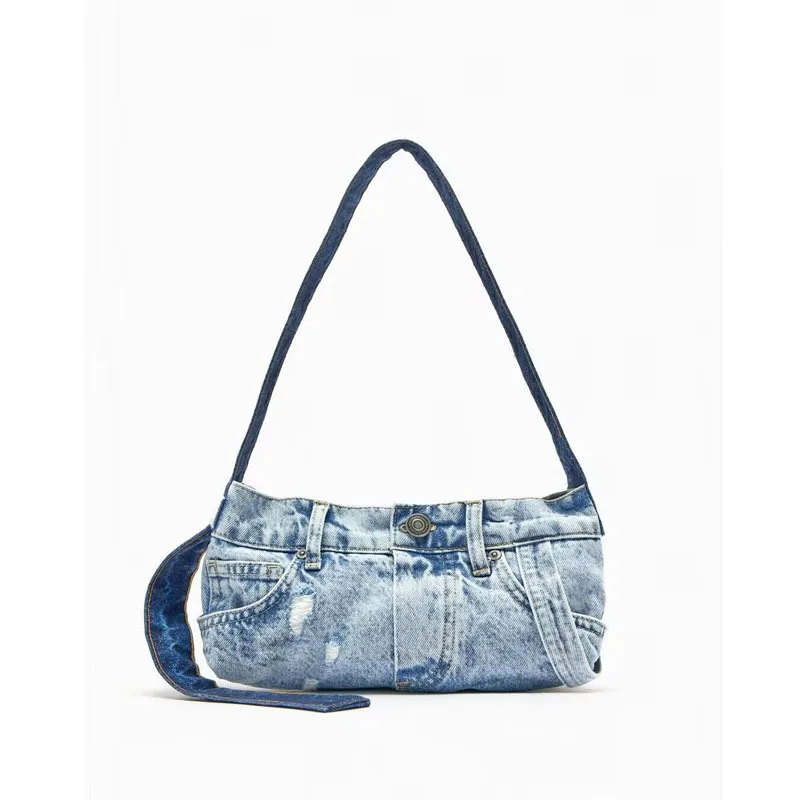

New Fashion Handbag Vintage Washed Denim Blue Zipper Designer Crossbody Bag Casual Denim Women Jeans Bags College Girls Bags