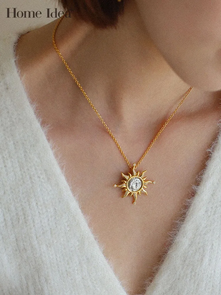 

Vintage Sun Style Silver Coin Necklace For Women 18K Gold Gilding Copper Sweater Chain Party Necklace Set Jewelry