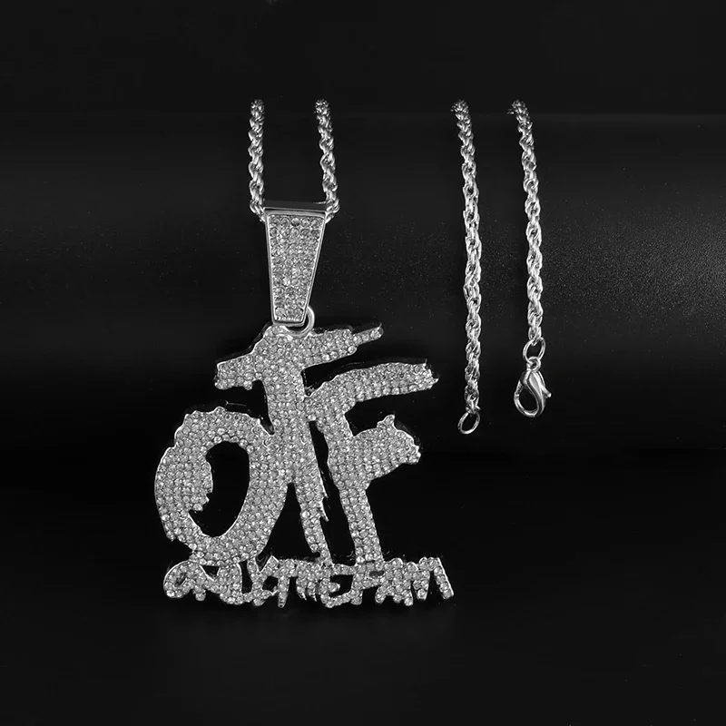 Pendant necklace luxurious ice crystal zirconia letter Otf for men women fashion rock party birthday jewelry gift