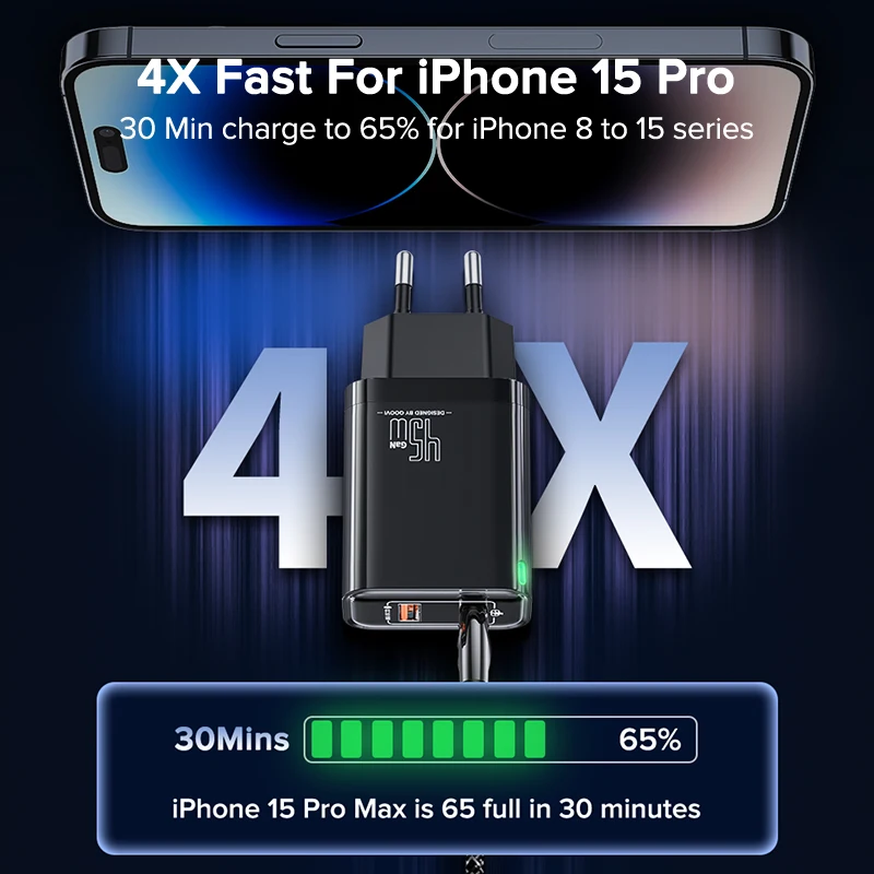 Cargador de pared QOOVI GaN 45W USB-C PD de carga rápida QC3.0 para iPhone Samsung Laptop - Image 2