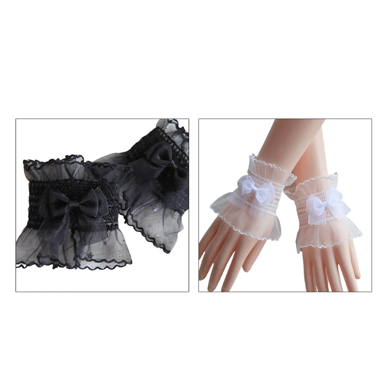 

Fake Flare Sleeves Women Pleated Cuffs for Spring Skirt Wrist Sleeve with Bow