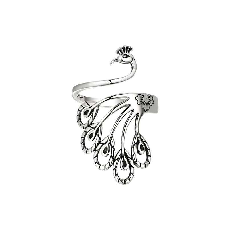 WYEAIIR Vintage Creative Art Peacock Thai Silver 925 Sterling Silver Resizable Opening Ring For Women Luxury Jewelry Silver Ring Silver Rings