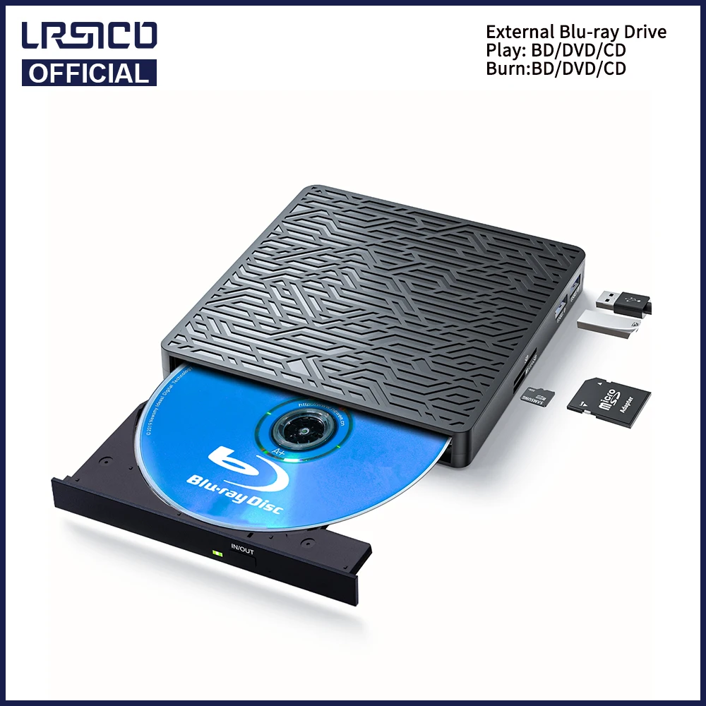 Blu Ray External Drive USB 3.0 TypeC CD BD Writer With SD/TF & USB Slots Optical Drive BD DVD
