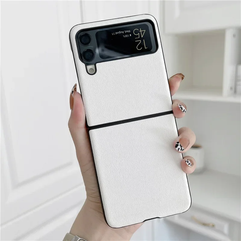 

For Samsung Galaxy Z Flip4 Flip3 Plain Weave Plain Leather Galaxy Z Flip 4 3 Case Anti-knock Luxury PC Protective Z Flip3 Cover