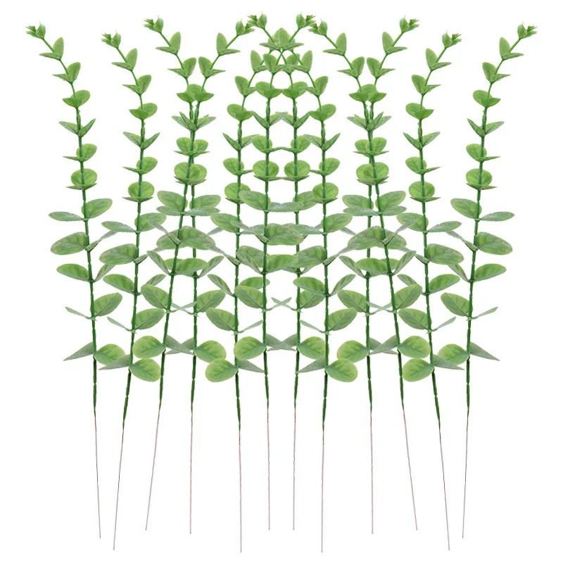 Artificial Green Plants Leave Greenery Stems with Frost for Vase Home Party Wedding Decoration Outdoor