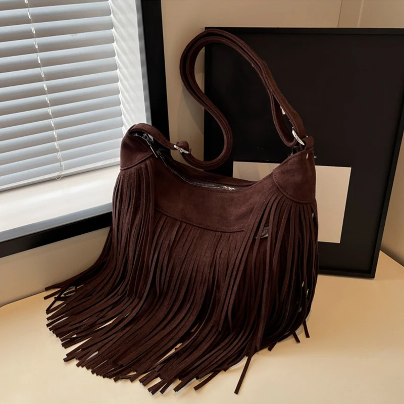 Tassel Design Women's Hobo Bag Fashion Trend Handbag Suede