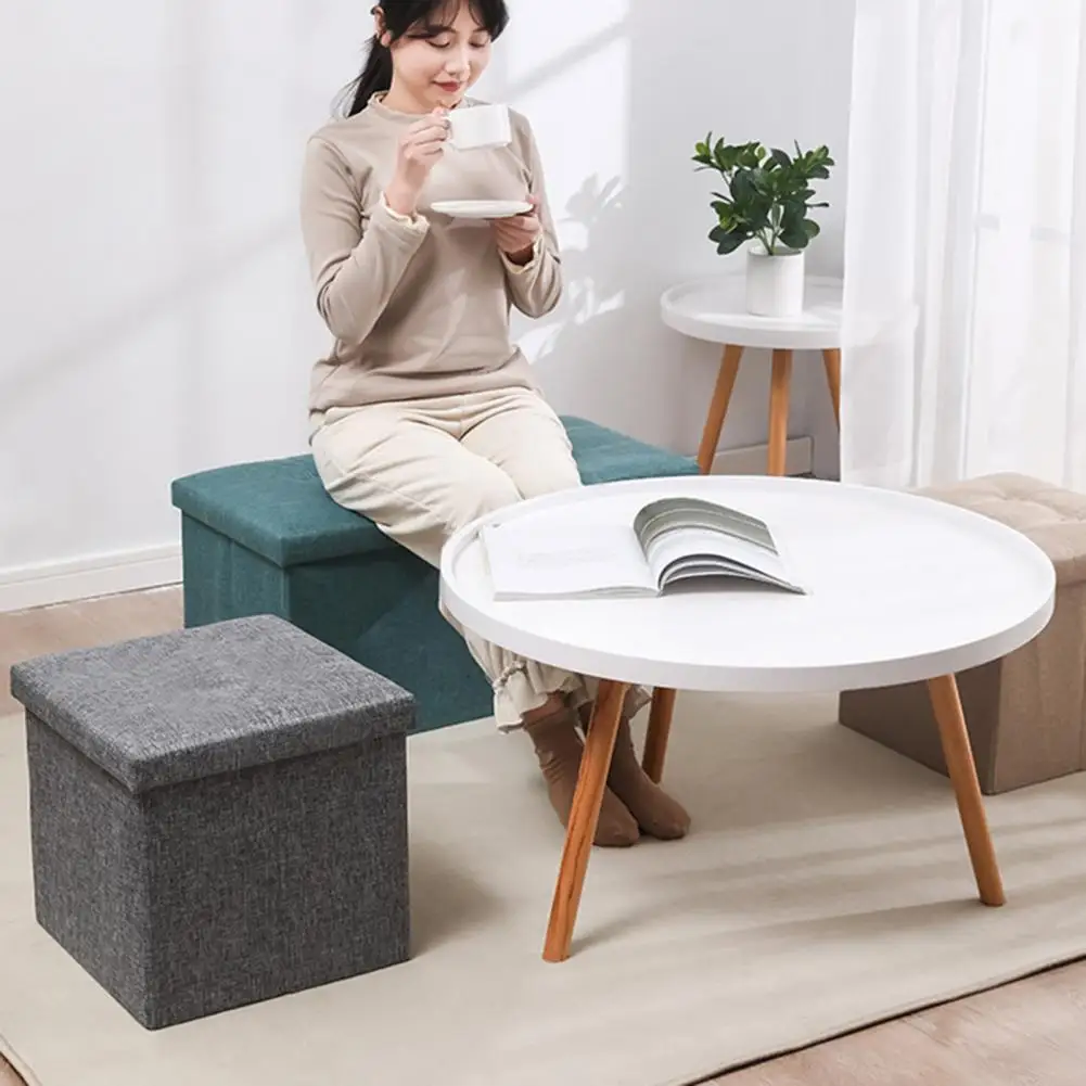 Storage Box Multi-functional Foldable Large Capacity Waterproof Fabric Storage Bench Modern Foot Rest Stool With Padded Seat 3