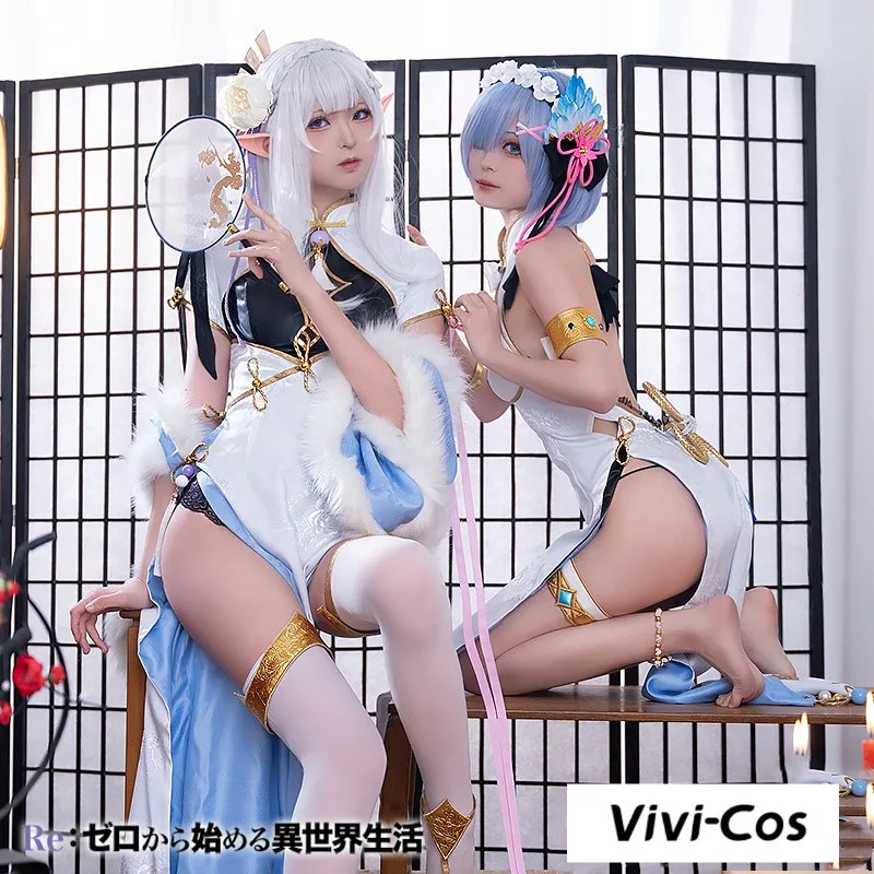 

Vivi-Cos Anime Re:Life In A Different World From Zero Emilia&Rem Sexy Cheongsam Cosplay Lovely Female Activity Party New S-XXL