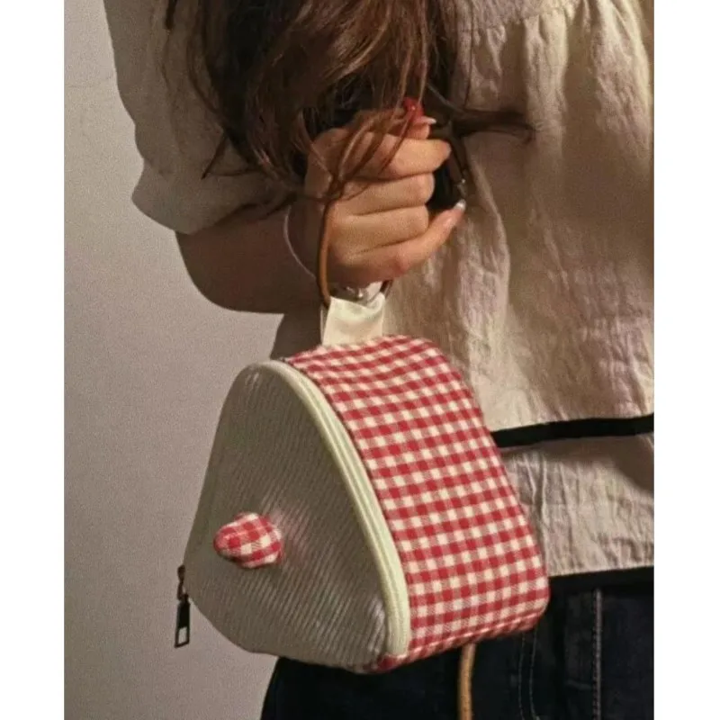 JIAERDI Sweet Cute Cake Plaid Red Storage Bag Women Travel Portable Handle Wash Bag Hot Girls Harajuku Aesthetic Camera Mini Bag