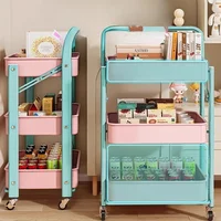 Foldable Multi Tier Rolling Trolley Organizer Cart Kitchen Home Bedroom Books Snacks Portable Storage Cart Wheels Furniture 3