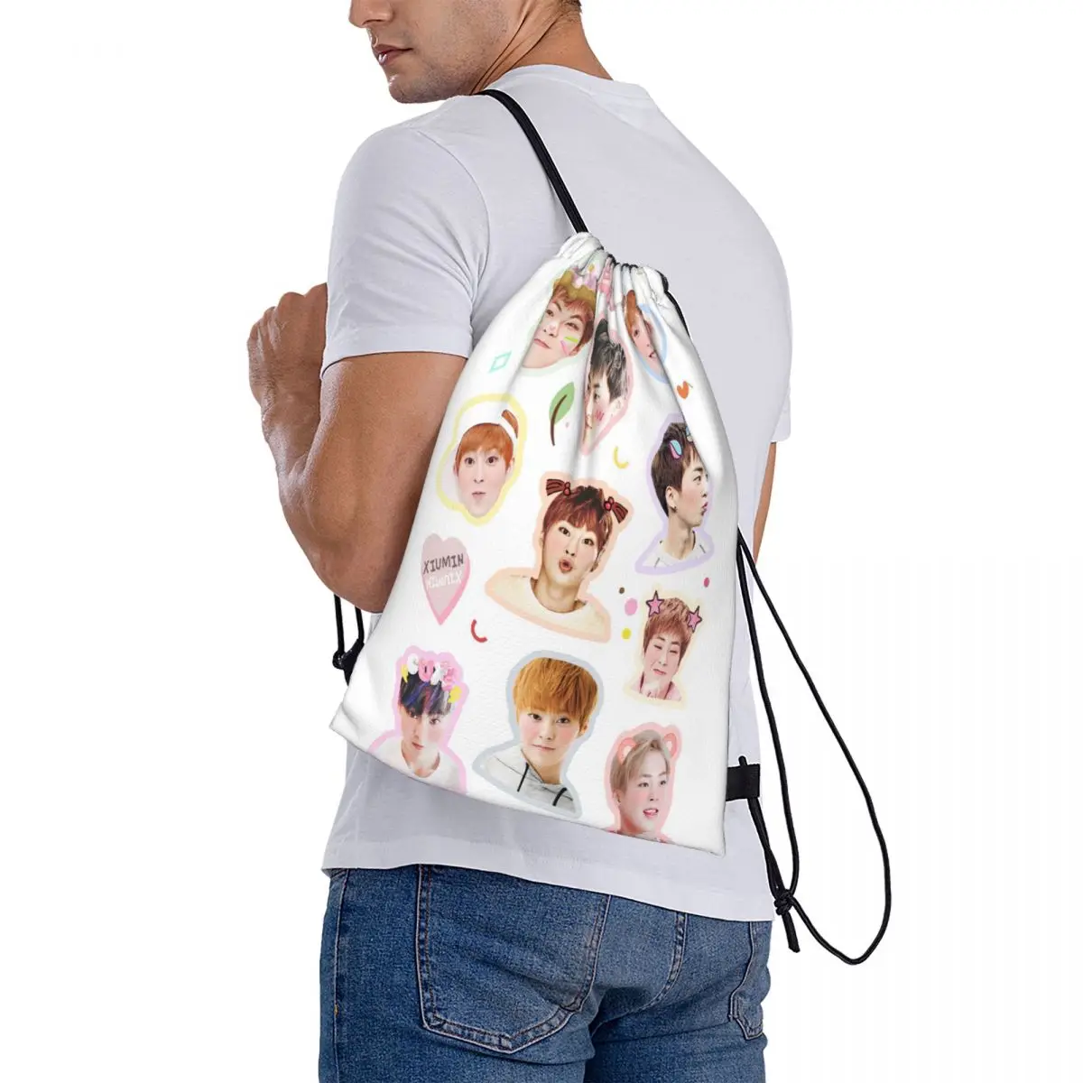 Xiumin Exo Kiyowo Drawstring Bag Backpack fitness school hiking gym storage backpack