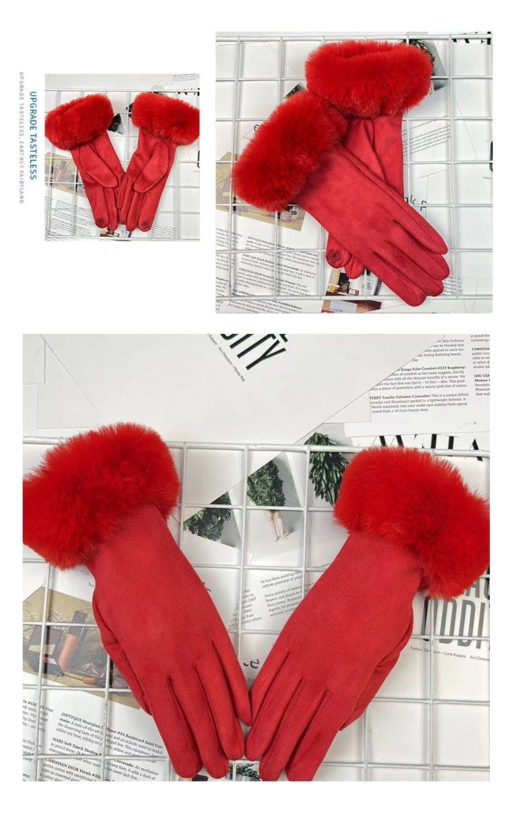 Winter Women Keep Warm Plus Velvet Touch Screen Thicken Plush Wrist Suede Gloves Solid Simple Elegant Soft Drive Cycling
