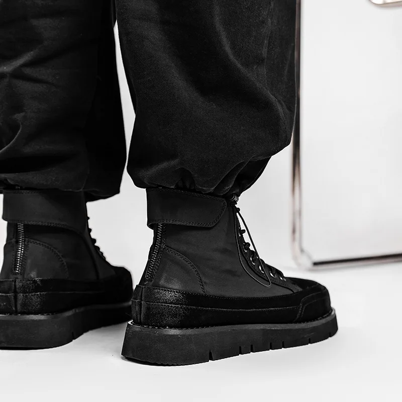 

Autumn Winter Couples Fashion All-match High Boots Couple High-top Shoes Motorcycle Ankle Boots Black Trend Thick-soled Boots