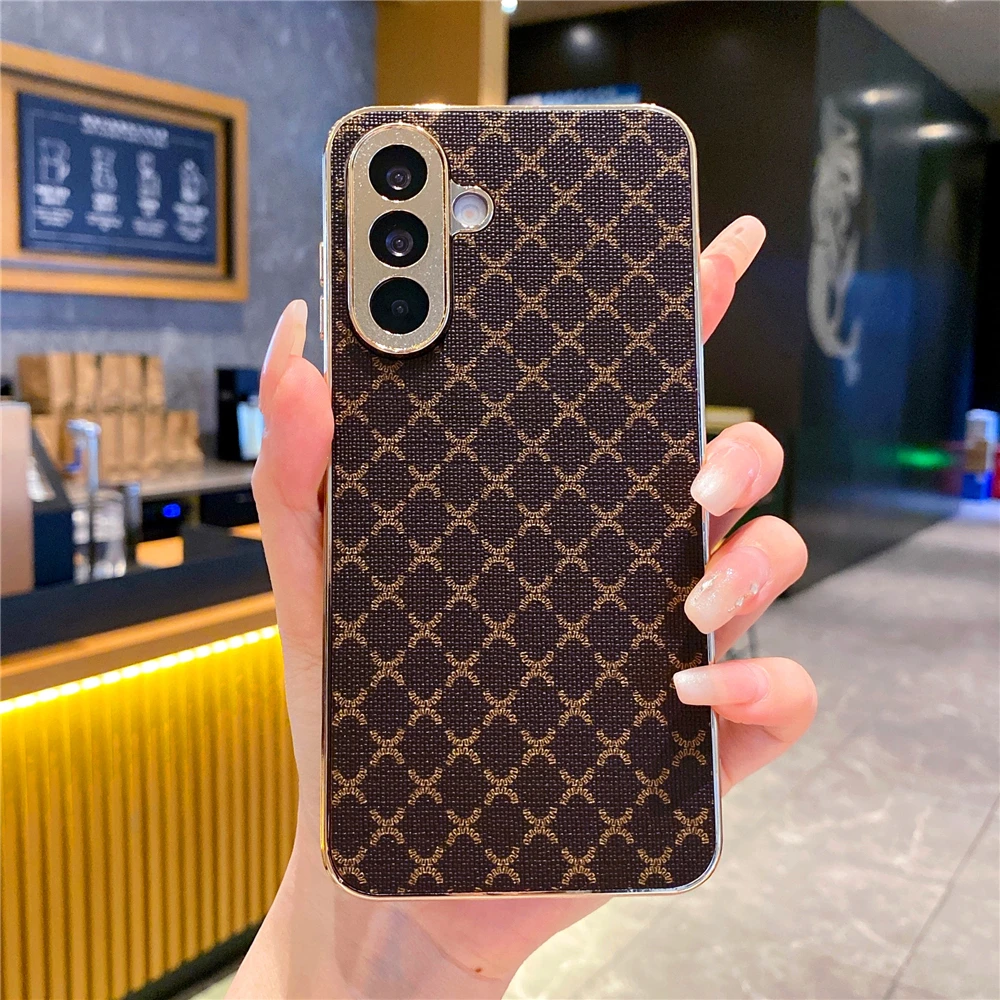 Gold Plating Glitter Retro Grid Pattern Phone Case