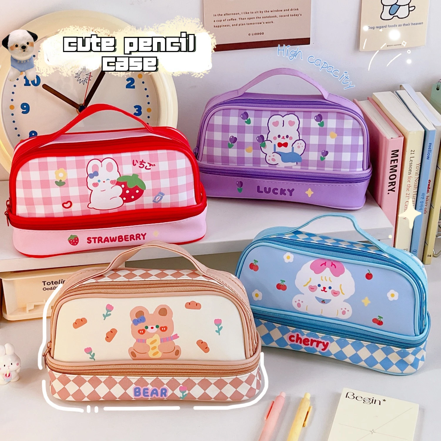 

Kawaii Hand Held Pencil Case Pen Storage Bags Cute Multi Layer Large Capacity School Office Student Study Stationery Supplies