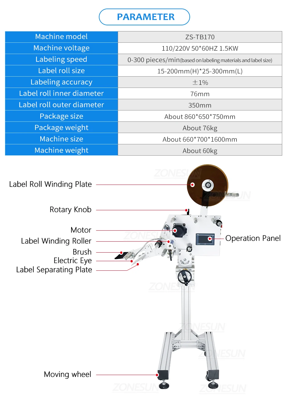 ZONESUN ZS-TB170 Flat Surface Labeling Machine