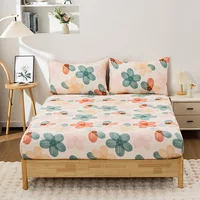 3PC Flower World Fitted Sheet Floral pattern 100%Polyester 1Fitted Sheet 2Pillowcase Queen/King Size Four Seasons No Pillowcase 1