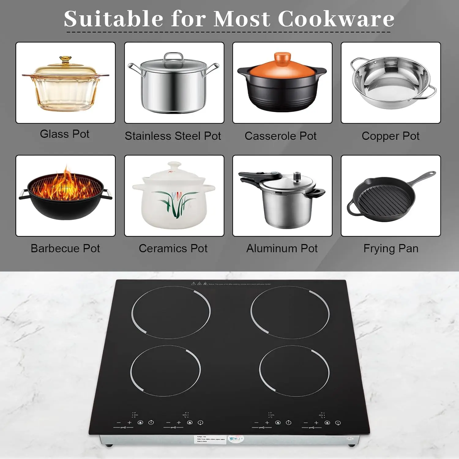 3000W 110V Cooktop Portable 4 Burners Electric Built-in Cooktop Sensor Touch Control Countertop Electric Hot Plate with Kid Safe 4