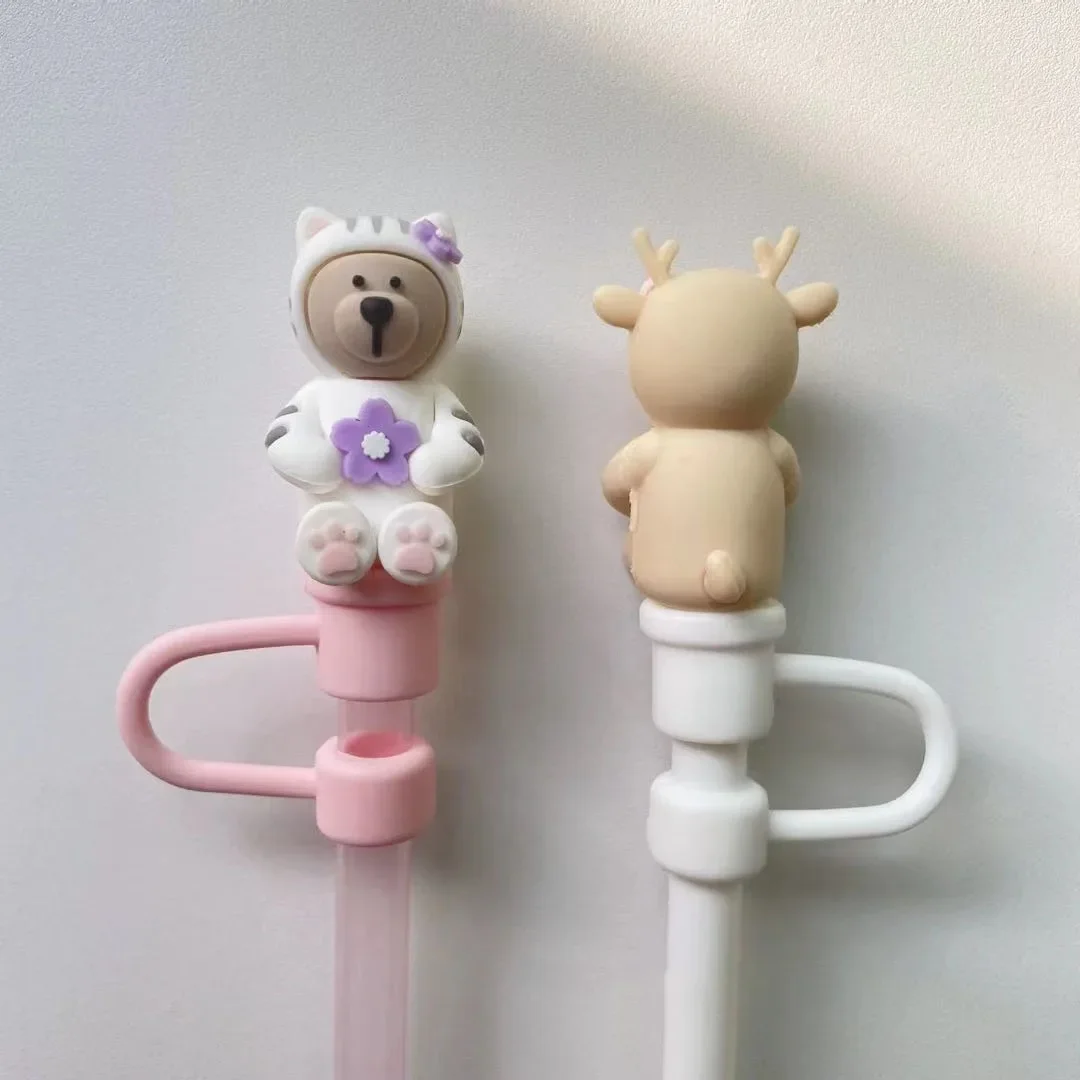 Straw Accessories 1pc Silicone Straw Plug for 6-8 mm Straws Splash Proof Cartoon Drinking Dust Cap Straw Tips Cover Cup Accessories Drinkware Tool straw accessories straw cleaner brush