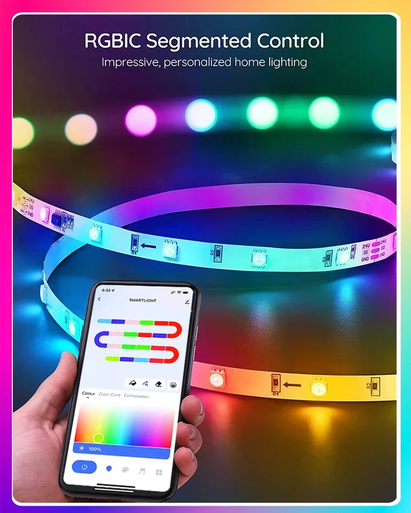 Description Picture 2 of item20M TUYA LED Strip Light 12LEDs/M Smartlife Wifi RGBIC Dreamcolor LED Strip WS2812B Addressable Light Lamp Work with Alexa