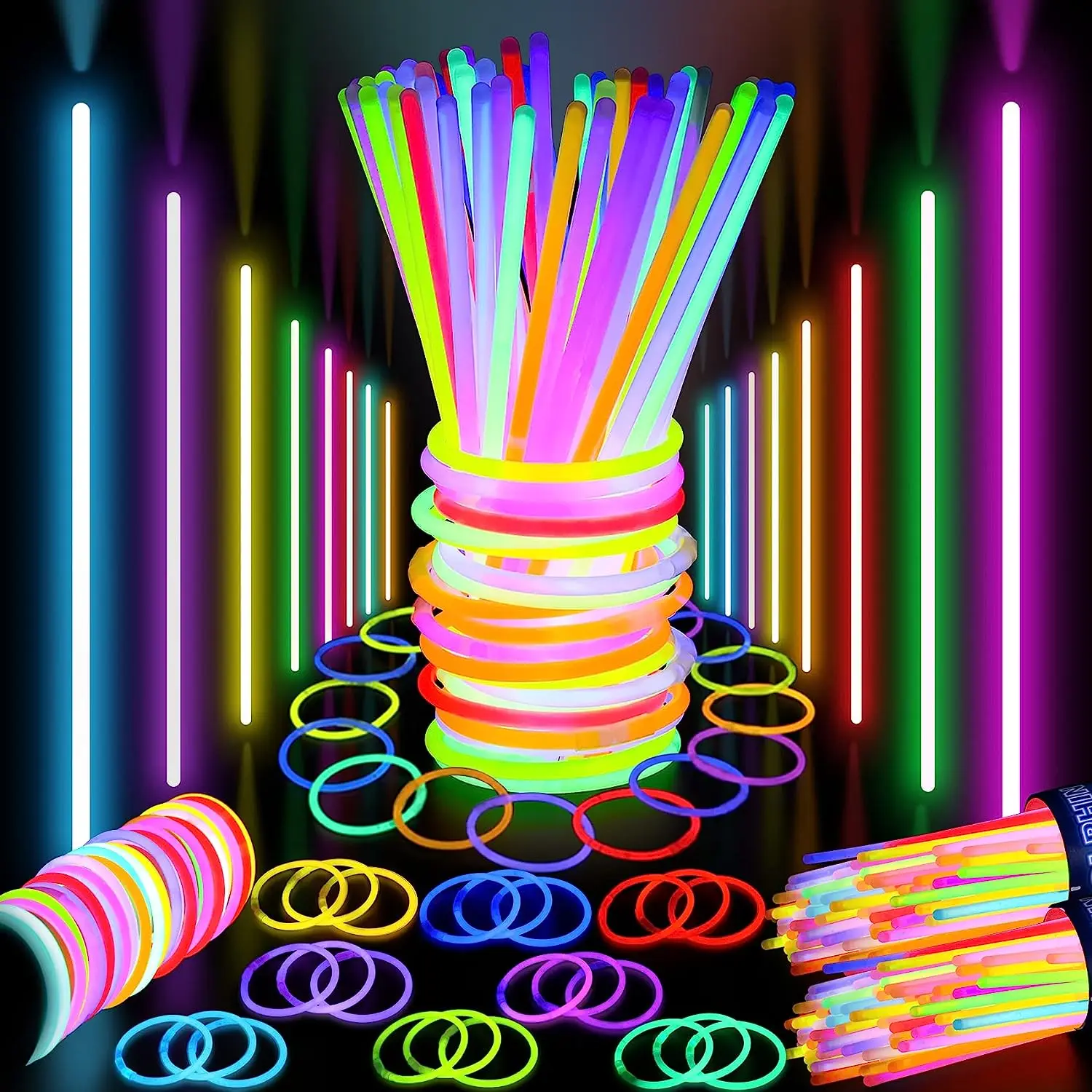 

100 Pcs Glow Sticks Bulk Glow in The Dark Party Supplies 8" Glowsticks with Connectors for Glow Bracelets and Necklaces