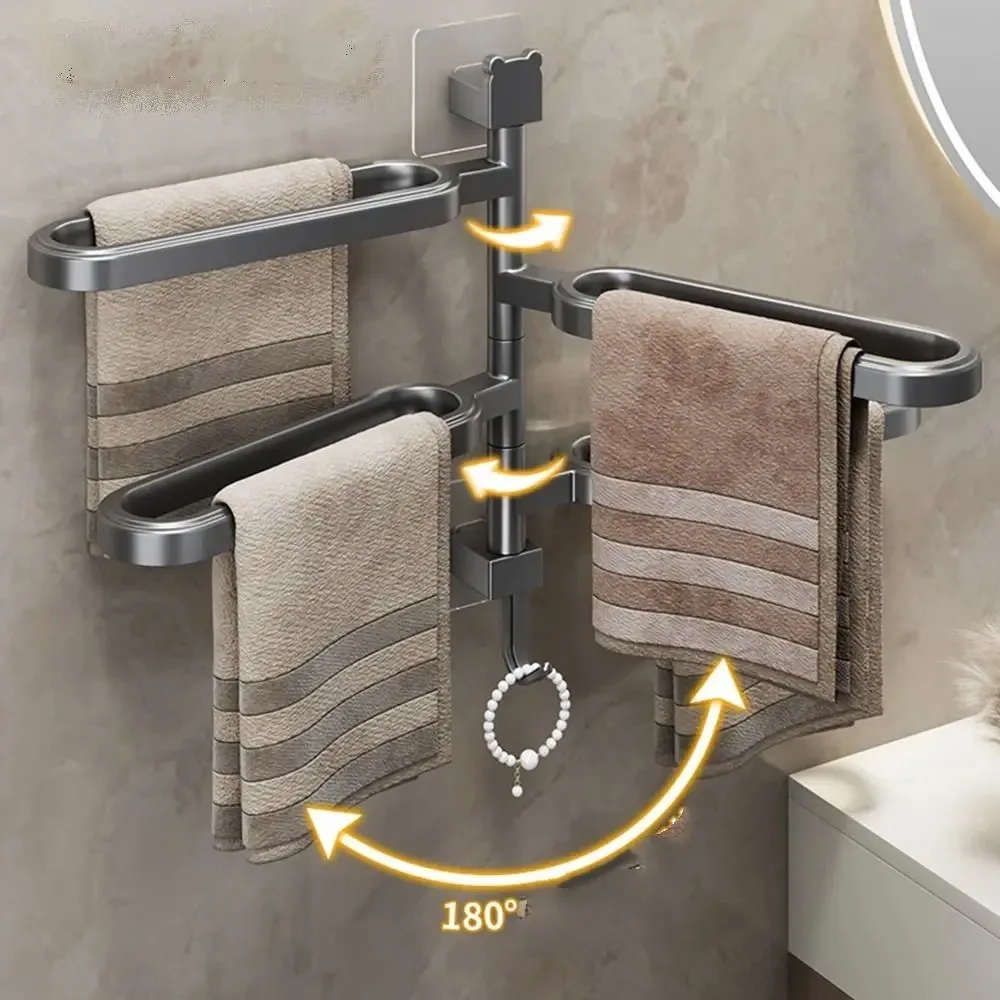 Plastics Rotating Multi-rod Towel Rack Wall Mounted Multi-layer Shower Towel Rack Towel Rack Rotatable Multi-Bar Towel Rack