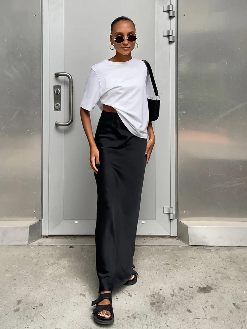 

y2k Elegant Women Black Long Skirts High Waisted Office Ladies Straight Skirts Summer 2023 Slim Split Skirts Lady Solid new in