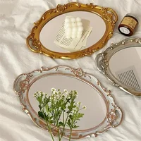 1pc European Decorative Plate Storage Tray Portable Oval Plate Jewelry Display Decor Candy Tray Vintage Make Up Mirror 2