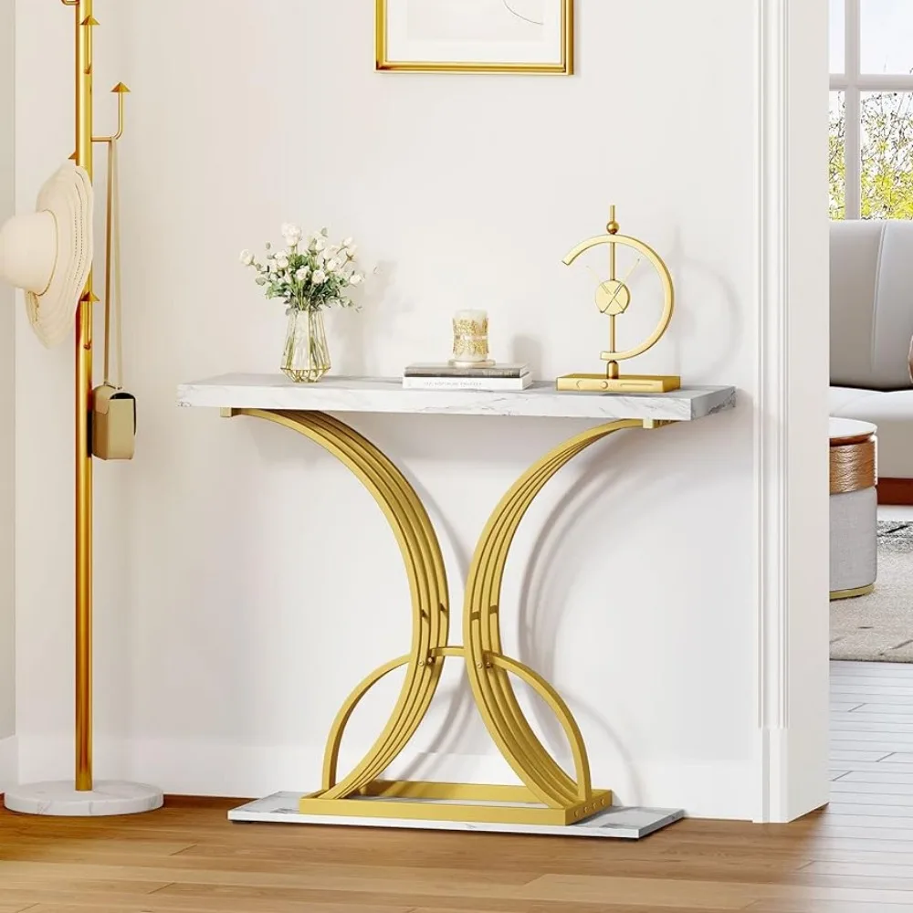 

40 Inch Narrow Entryway Table Gold Console Table Hallway Faux Marble White Bedside Tables Side Living Room Sofa Furniture Home