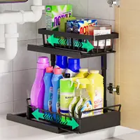 2 Tier Under Sink Organizer and Storage Basket,Slide Out Under Cabinet Organizer Shelf,Multi-Purpose Pull Out Drawer Cabinet 1