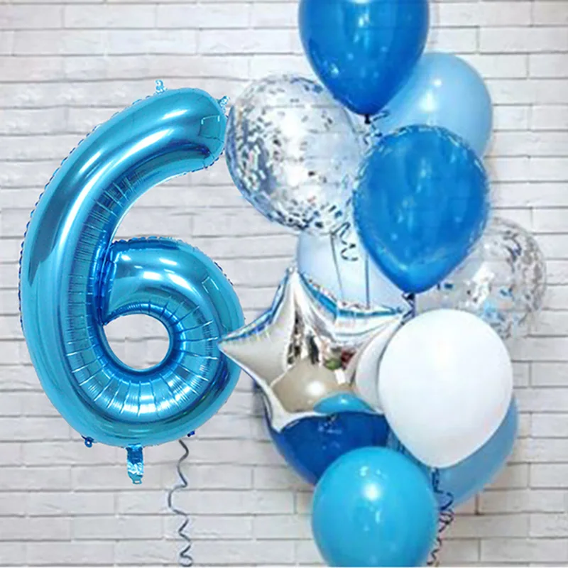 thumbnail image 1 of 12 globos de látex con números azules de 32 pulgadas para decoración de fiestas de cumpleaños para niños, bebés de 1, 2, 3, 4, 5, 6, 7, 8 y 9 años, 1 of 5